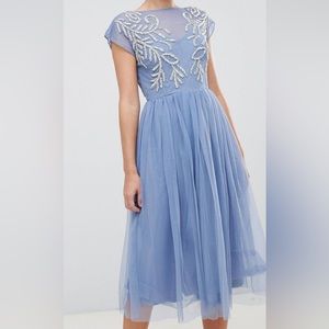 ASOS Design embellished open back tulle midi dress US size 8 NWT